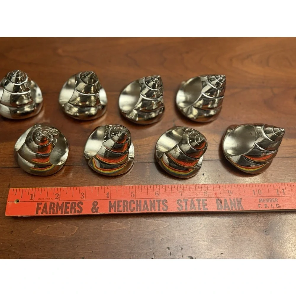 Set of 8 Vintage Silver Plated Seashell Napkin Rings Coastal Nautical Beach 8pc